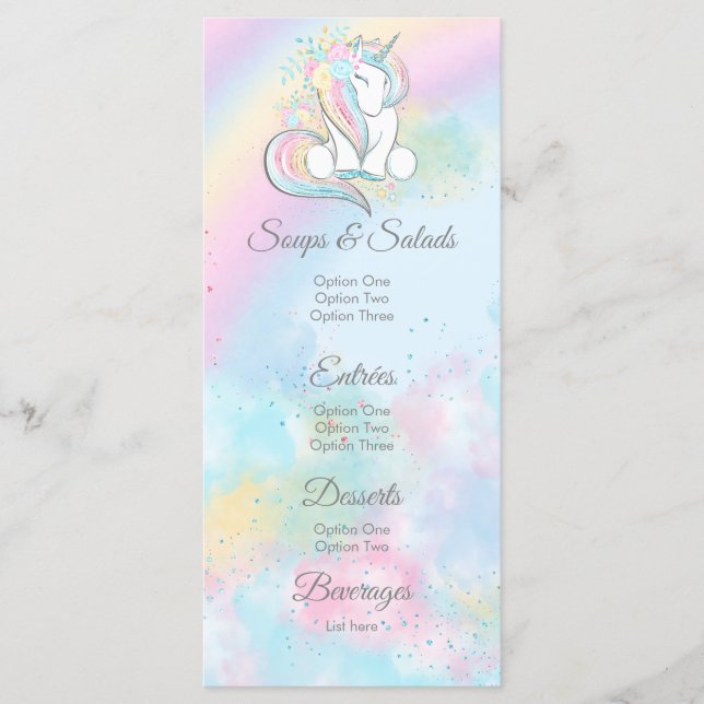 Unicorn Baby Shower Menus Meny (Framsida)