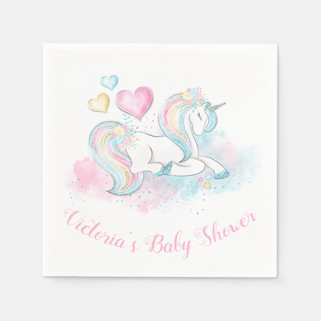 Unicorn Baby Shower Napkins Pappersservett (Framsidan)