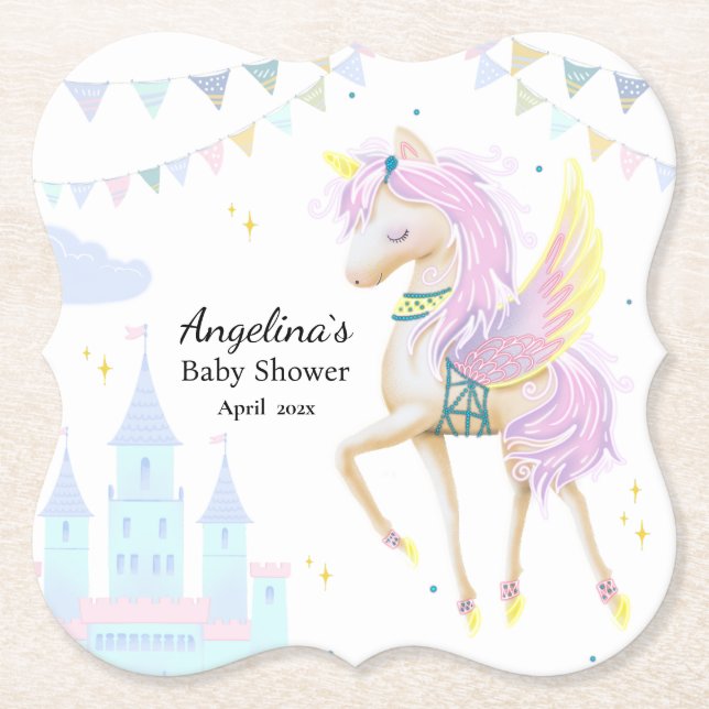 Unicorn Baby Shower Papper Underlägg. Underlägg Papper (Framsida)