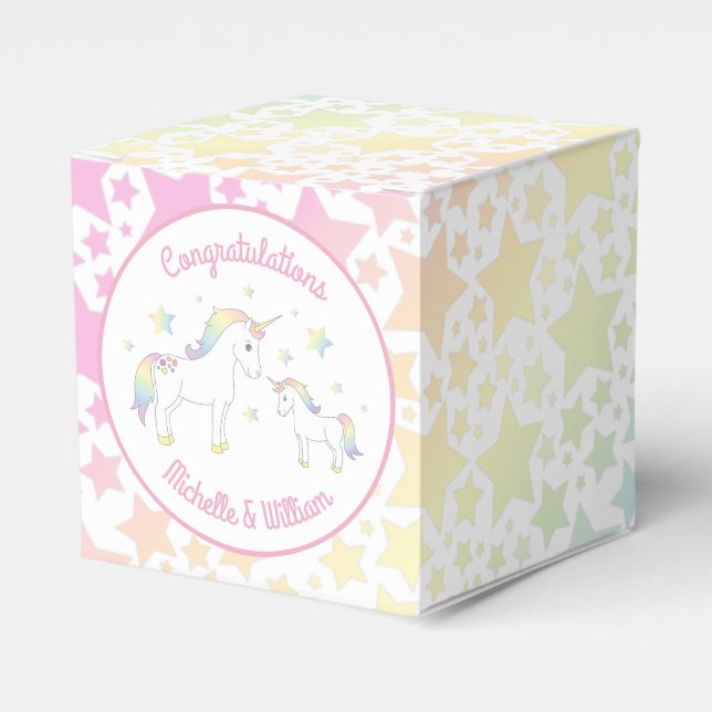 Unicorn Baby Shower Pastel Rainbow Cute Presentaskar (Framsidan Sidan)