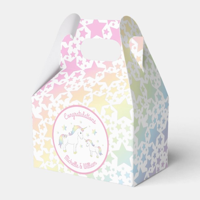 Unicorn Baby Shower Pastel Rainbow Presentaskar (Framsidan Sidan)