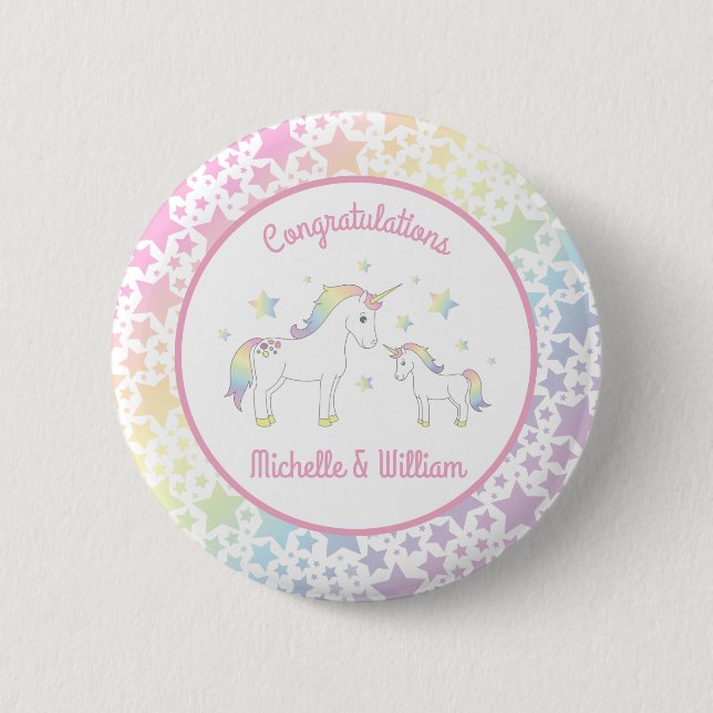 Unicorn Baby Shower Rainbow Pastel Knapp (Framsida)