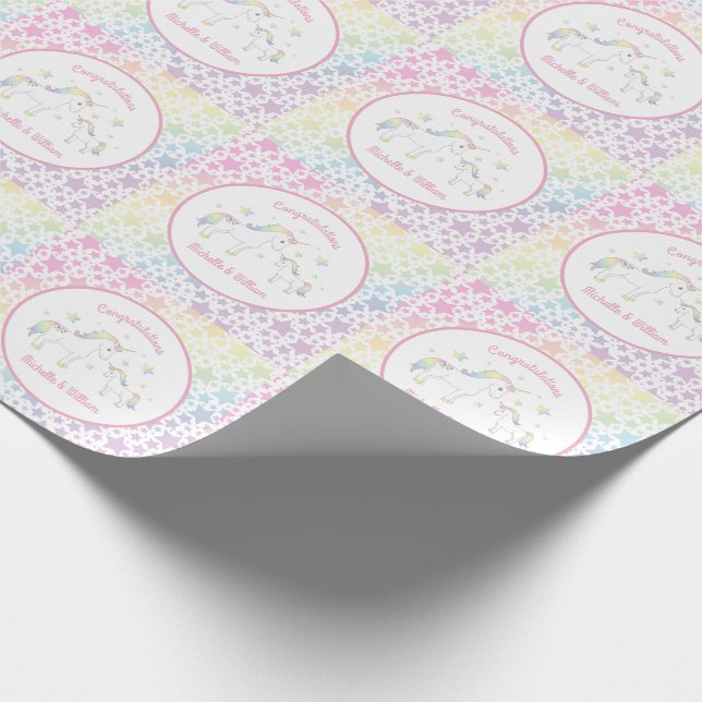 Unicorn Baby Shower Rainbow Pastel Presentpapper (Hörn)