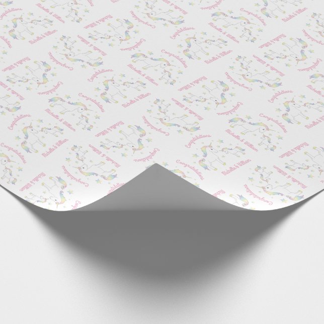 Unicorn Baby Shower Rainbow Pastel Presentpapper (Hörn)