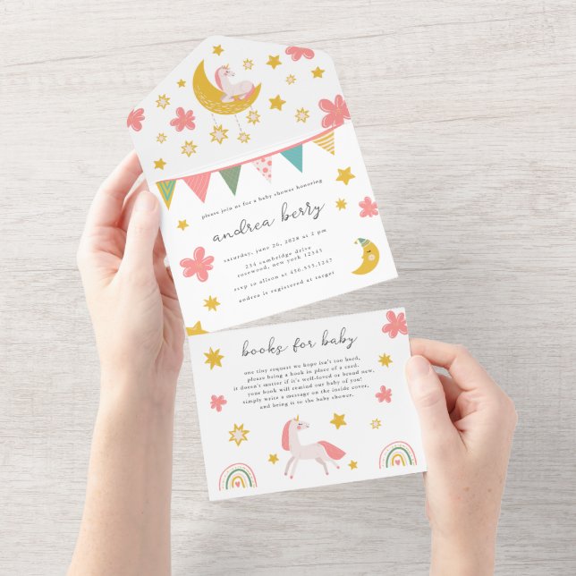 Unicorn Baby Shower Rosa och Guld (Tearaway)