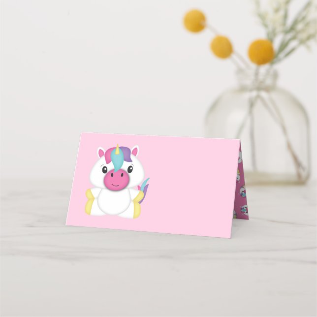Unicorn Baby Shower Rosa Placeringskort (Framsida)