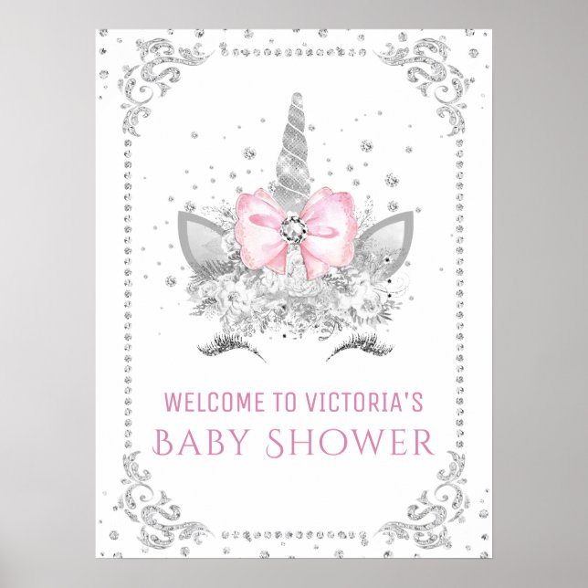 Unicorn Baby Shower-skylt Poster (Framsidan)