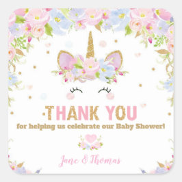 Unicorn Baby Shower Tack Favor-etiketter Fyrkantigt Klistermärke