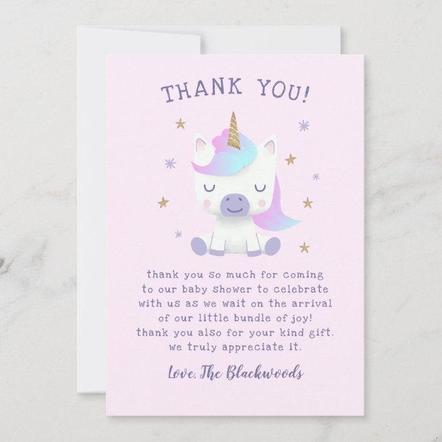 Unicorn Baby Shower Tack Kort (Framsida)
