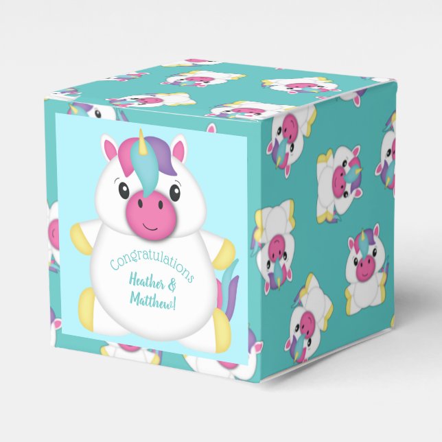 Unicorn Baby Shower Teal Presentaskar (Framsidan Sidan)