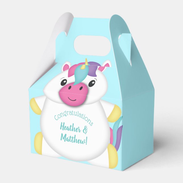 Unicorn Baby Shower Teal Presentaskar (Framsidan Sidan)