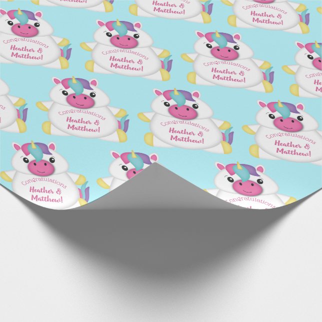 Unicorn Baby Shower Teal Presentpapper (Hörn)