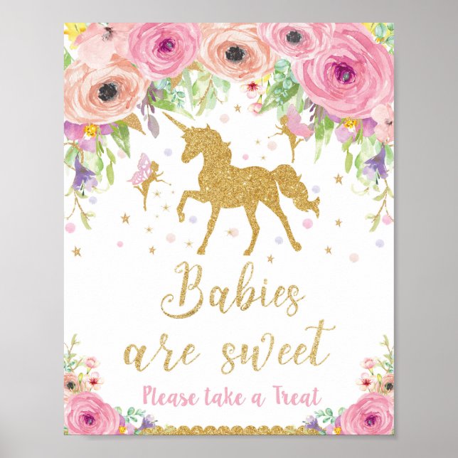 Unicorn Baby Shower Treat Favor Sign Poster Girl (Framsidan)