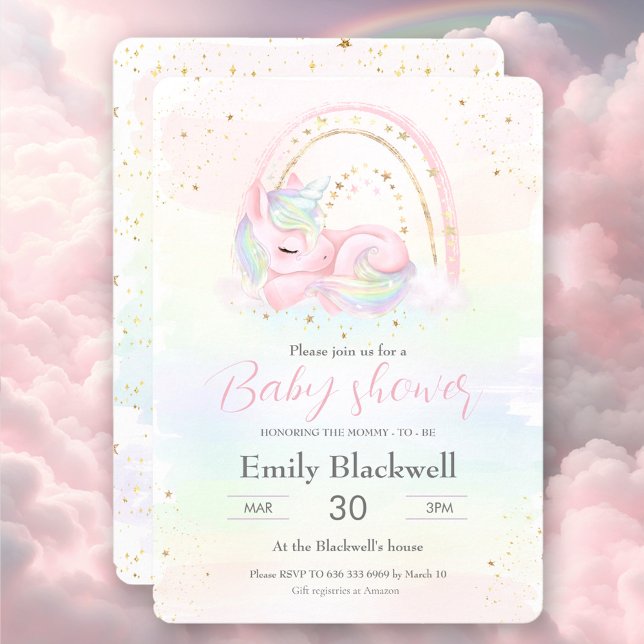 Unicorn babydusch i flicka-duschinbjudan inbjudningar (Unicorn baby shower baby girl shower invitati)