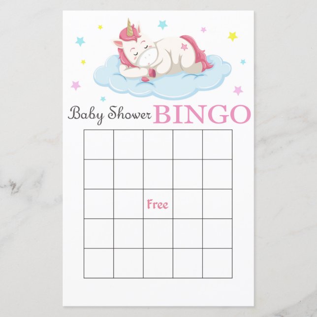 Unicorn babydusch-kort,Unicorn bingo-spel (Framsida)