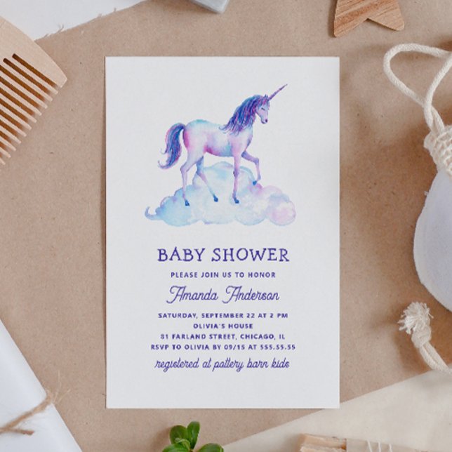 Unicorn-babydusch. Lila (blått mjölkdjur) Inbjudningar (Skapare uppladdad)