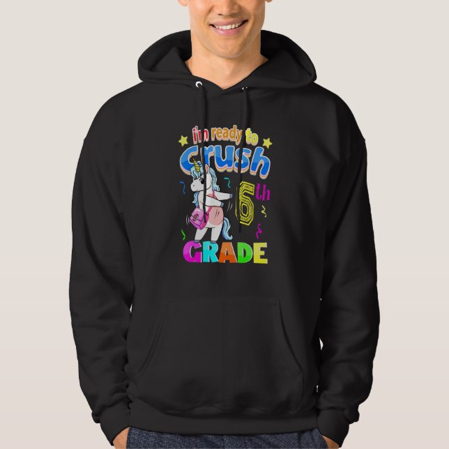 Unicorn Back to school Girls i 6e Klass Hoodie (Framsida)