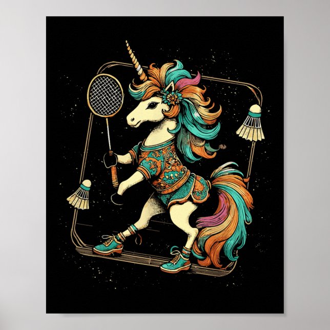 Unicorn Badminton Player Shuttle  Poster (Framsidan)
