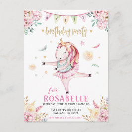 Unicorn Ballerina Rosa Blommigt Birthday Call Vykort