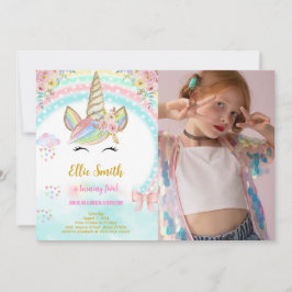 Unicorn barns födelsedag Photo-inbjudan Inbjudningar
