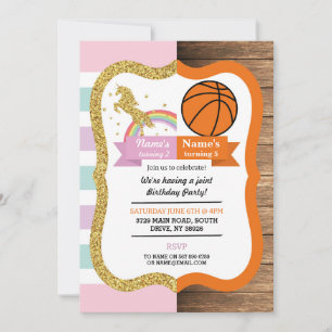 Unicorn & Basketball Joint Boy Girl Birthday Inbjudningar