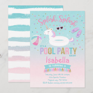 Unicorn Bassäng Party Birthday Bjud Rosa Guld Inbjudningar