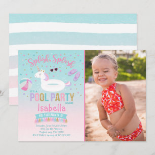 Unicorn Bassäng Party Birthday Bjud Rosa Guld Inbjudningar