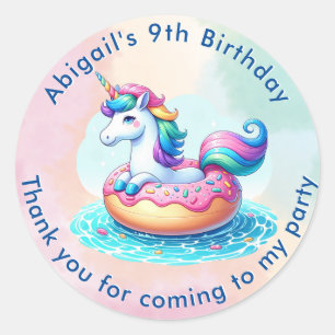 Unicorn Bassäng Party Birthday Sticker Runt Klistermärke