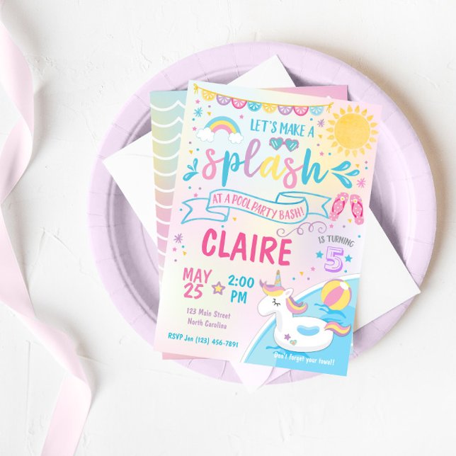 Unicorn Bassäng Party bjudande, Bassäng Bash Birth Inbjudningar (Skapare uppladdad)