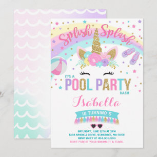 Unicorn Bassäng Party bjudande Bassäng Födelsedags Inbjudningar