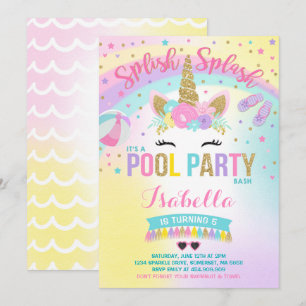 Unicorn Bassäng Party-inbjudan Bassäng Födelsedags Inbjudningar