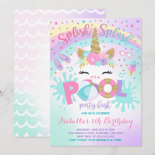 Unicorn Bassäng Party-inbjudan Bassäng Födelsedags Inbjudningar