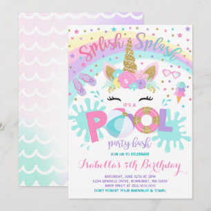 Unicorn Bassäng Party-inbjudan Bassäng Födelsedags Inbjudningar