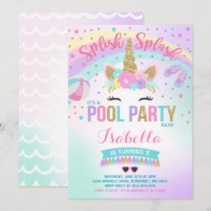 Unicorn Bassäng Party-inbjudan Bassäng Födelsedags Inbjudningar