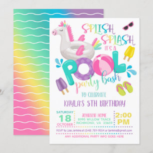 Unicorn Bassäng Party-inbjudan Inbjudningar