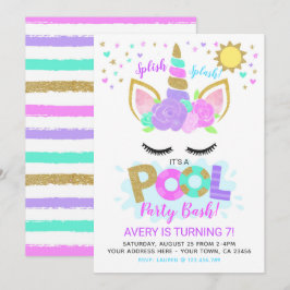 Unicorn Bassäng Party Inbjudningar