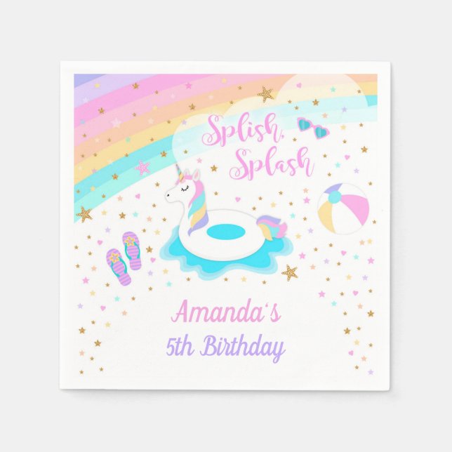 Unicorn Bassäng Party Pappersservett Rosa och Guld (Framsidan)