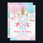 Unicorn Bassäng Party Rosa Guld Birthday Inbjudan<br><div class="desc">Denna inbjudan ger våra fogliga illustrationer av party i hand plockade bassäng med en enhörning och faux-präglingen i guld glitter.</div>