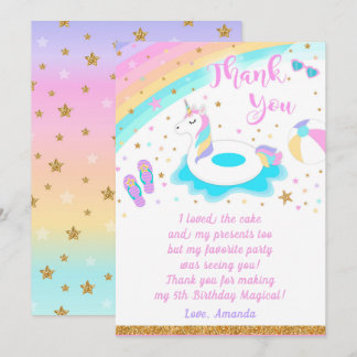 Unicorn Bassäng Party - tackkort Inbjudningar