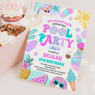 Unicorn Bassäng Party Tropical Summer Bassäng Birt Inbjudningar