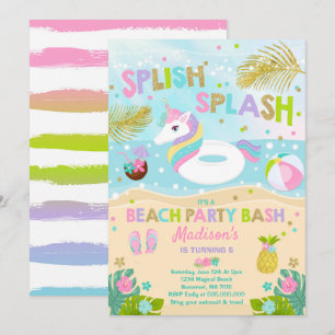 Unicorn Beach Party-inbjudan Unicorn Bassäng Flyte Inbjudningar