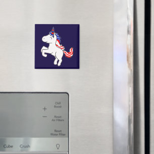 Unicorn Benvit Patriotic USA flagga Mane Tecknad Magnet