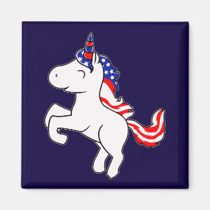 Unicorn Benvit Patriotic USA flagga Mane Tecknad Magnet