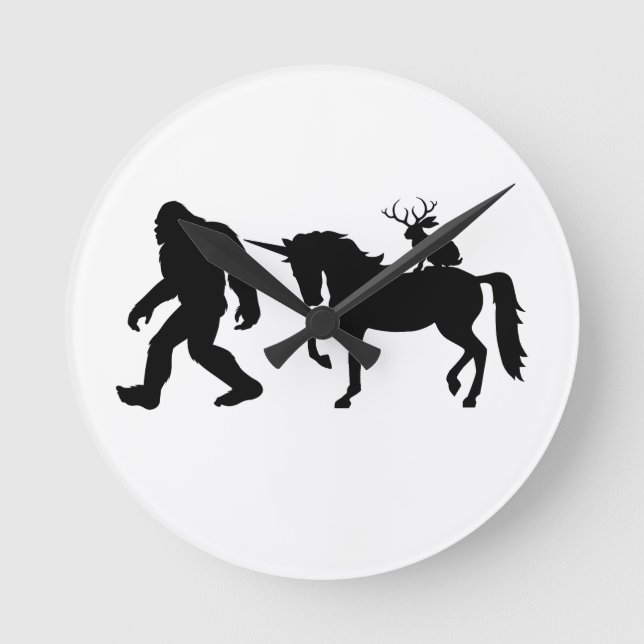 Unicorn, Bigfoot, Jackalope Rund Klocka (Framsida)