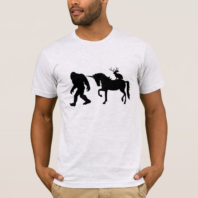 Unicorn, Bigfoot, Jackalope T Shirt (Framsida)