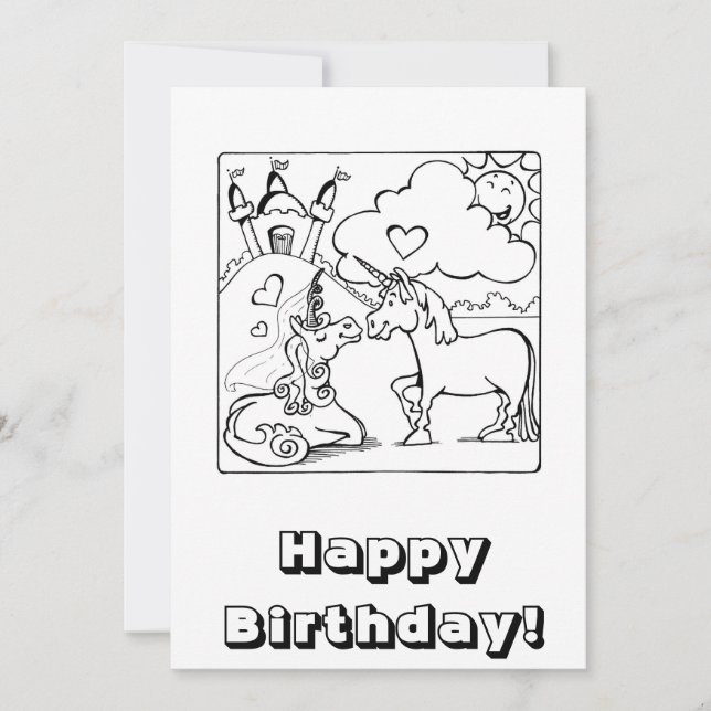 Unicorn Birday Card Du kan Färg Julkort (Framsida)