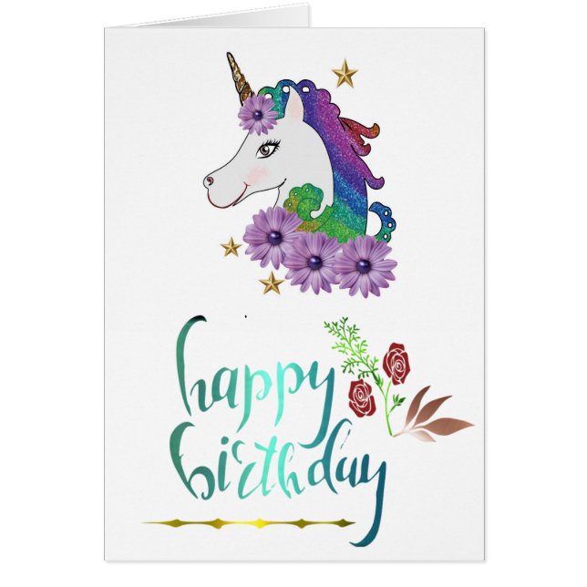 Unicorn Birday Card Hälsningskort (Framsidan)