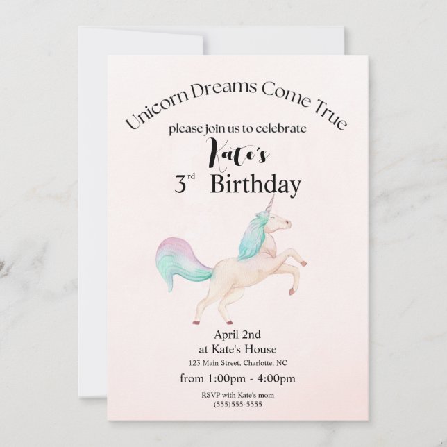 Unicorn Birday Card Inbjudningar (Framsida)