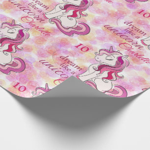 Unicorn Birthday Add Namn Age Girl's Cute Presentpapper