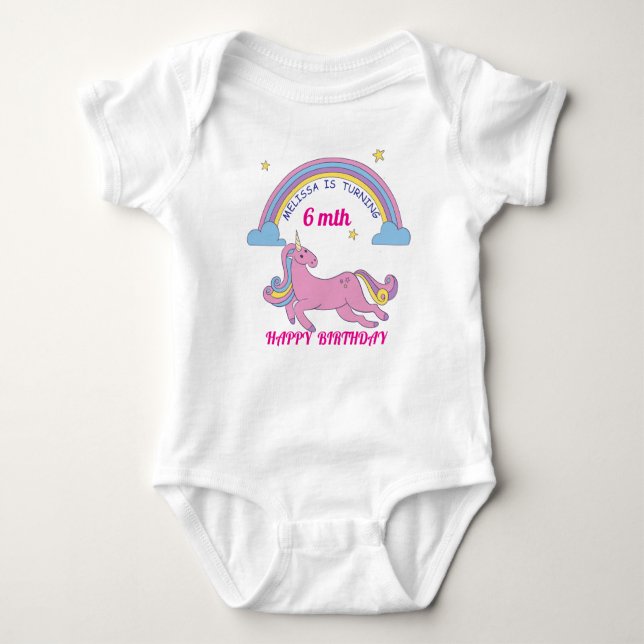 Unicorn Birthday Baby Bodydress - Anpassat namn oc T Shirt (Framsida)